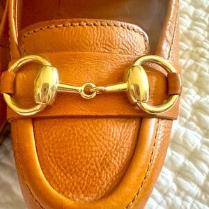 Gucci size 7B Napa leather horsebit wedge loafers